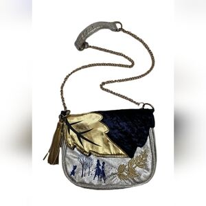 Disney Frozen 2 Girls Silhouette Messenger Shoulder Bag In Blue Silver & Gold